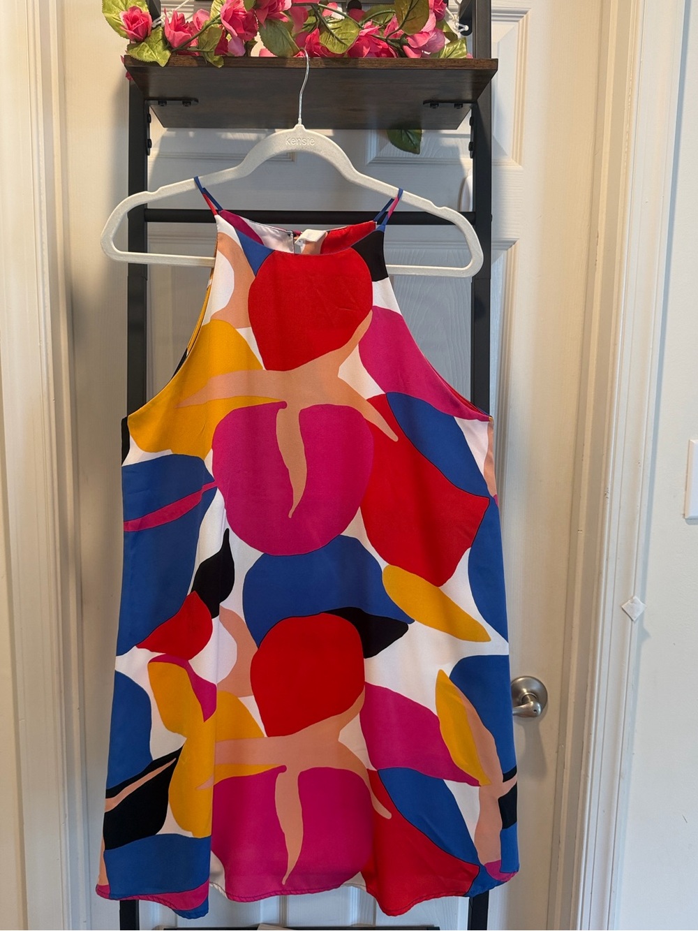 Tyche Colorful Abstract Floral Halter sleeveless swing-shift style Dress